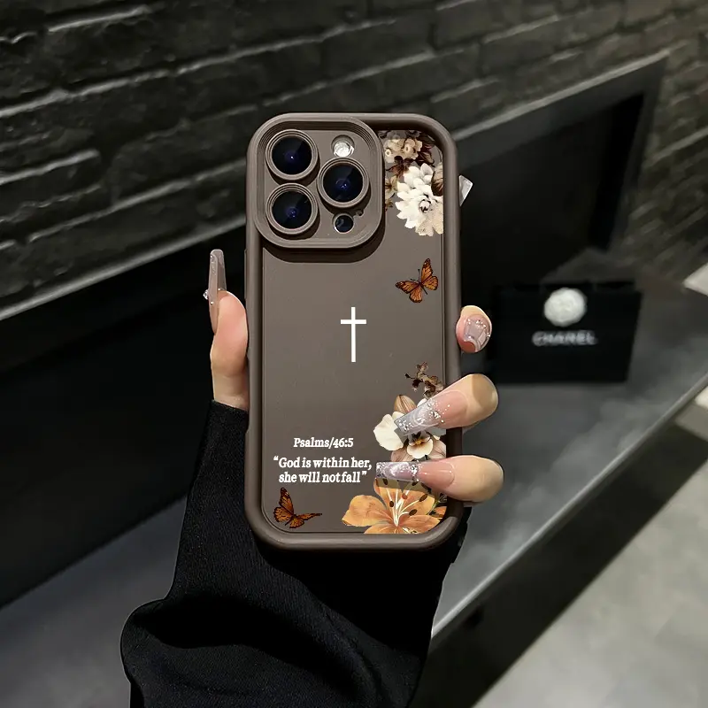 Vintage Resin Religious Christian Cross Psalm 46:5 TPU Phone Case - Shockproof Protective Cover, Full Camera Protector, Flowered Butterfly Handheld Accessory for iPhone 17 Pro Max,16,15 Plus,14,13,12, Flowers, Iphone 15