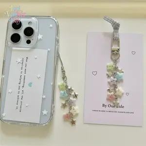 2PCS Pastel Star Beaded Phone Charm & Keychain Set, Handmade Star Beaded Strap for Phones, CCD Cameras & Bags, Cute Y2K Style Accessory