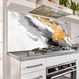 GCKG Paint spilled on paper Golden shiny veins texture Tempered Glass Kitchen Backsplash, Stove Back Cover, Stove Splashback, Cutting Board, Kitchen Wall Decor