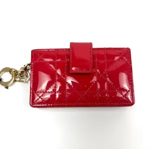 Pre-owned Dior leather Mini Bags Wallet Red Quilted Design with Keychain Attachment