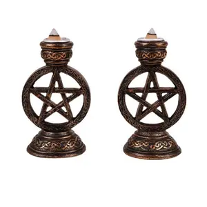 Gothic Pentagram Candle Incense Holder 2 Piece Set 4.75 inch