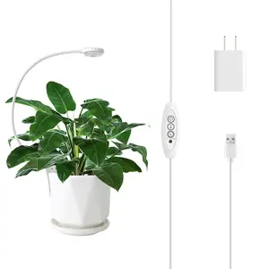 Sansi 5W Indoor Plant Grow Pot Light, USB Powered LED Full Spectrum Plant Light, 360° Adjustable Gooseneck Pot Clip LED Plant Light with 5 Dimming Brightness & 3/6/12H On/Off Timer – Perfect for Springtok Modern