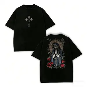 Valentine Shirts Virgin Mary Graphic T-Shirt, Black Heavy Cotton, Gothic Streetwear summer clothes