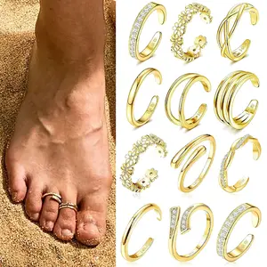 6/12Pcs Toe Rings for Women 14K Gold Filled Simple Hug CZ Triple Open Band Rings Trendy Adjustable Toe Rings Summer Beach Foot Jewelry for Women