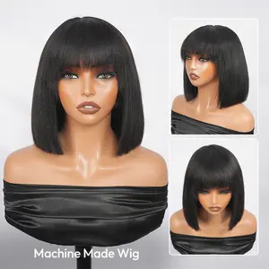 [New In] Asteria Hair Machine Made Light Yaki Wig With Bangs Natural Black No Lace And Glueless Human Hair Wig All Day Comfortable