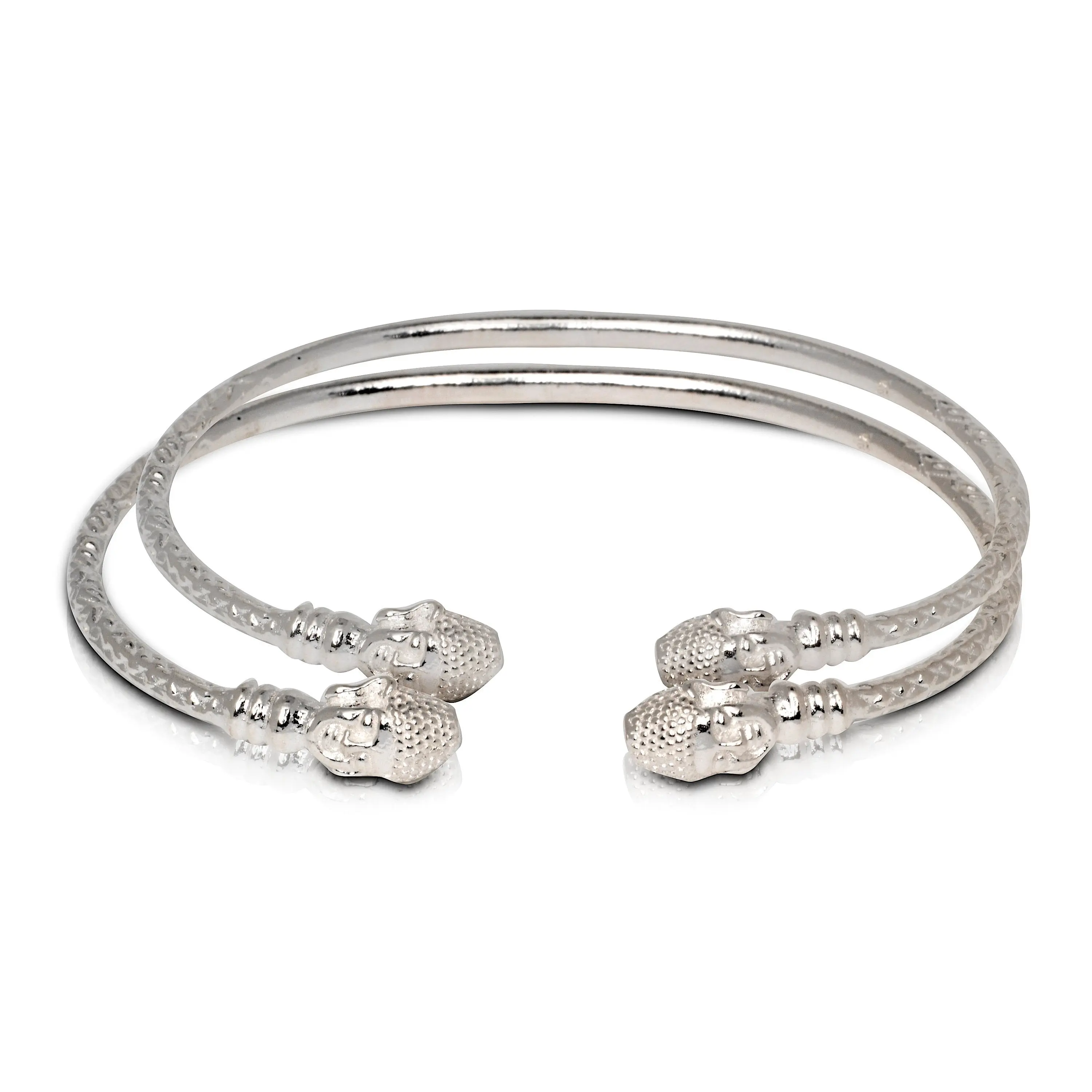 Better Jewelry Adults' .925 Solid Sterling Silver Gautama Buddha Bangles, 1-Pair Silver Bracelets, New