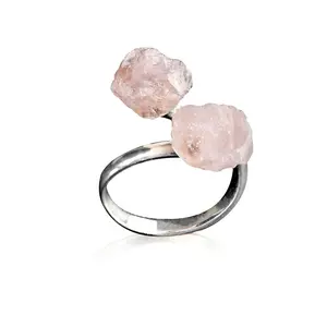 Rose Quartz Adjustable Healing Crystal Ring | Handmade bypass ring for women with Gold-plated Copper | Statement Rings with Ethically Sourced Natural Healing Crystal Gemstone (Rose Quartz)