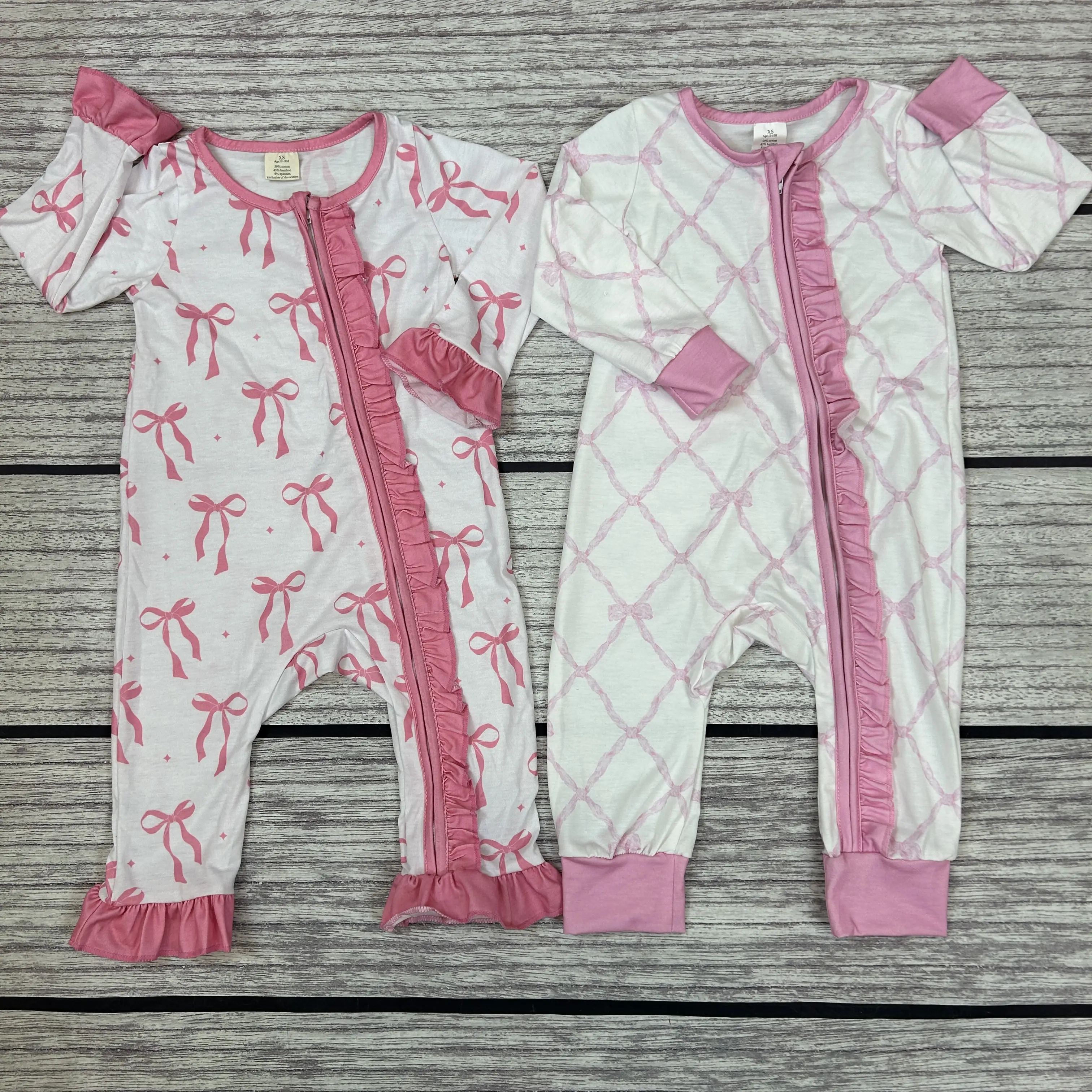 LR1584--Baby Clothes Long Sleeve Pink Zipper Romper Newborn Cozy