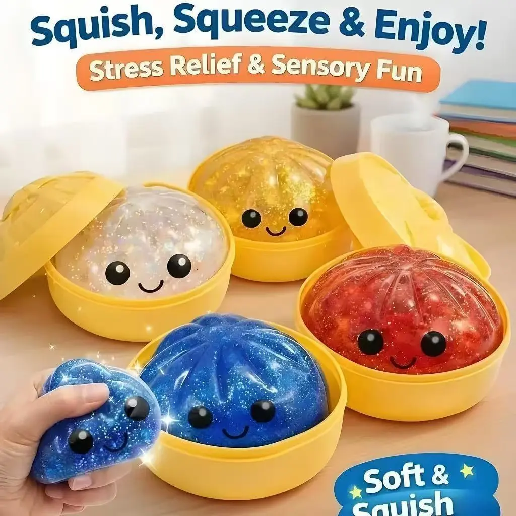 compatible with Birthay Gifts | Kids Toy |Squeezluck 2026 New Glitter Dumpling Squishy Blind Box with Steamer Box, Soft Sensory Fidget Toy for Adult Stress & Anxiety Relief
