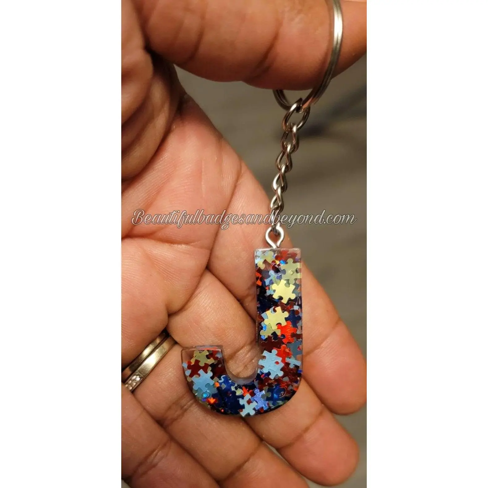 Autism Awareness Custom Name Initial Puzzle Acrylic Keychain