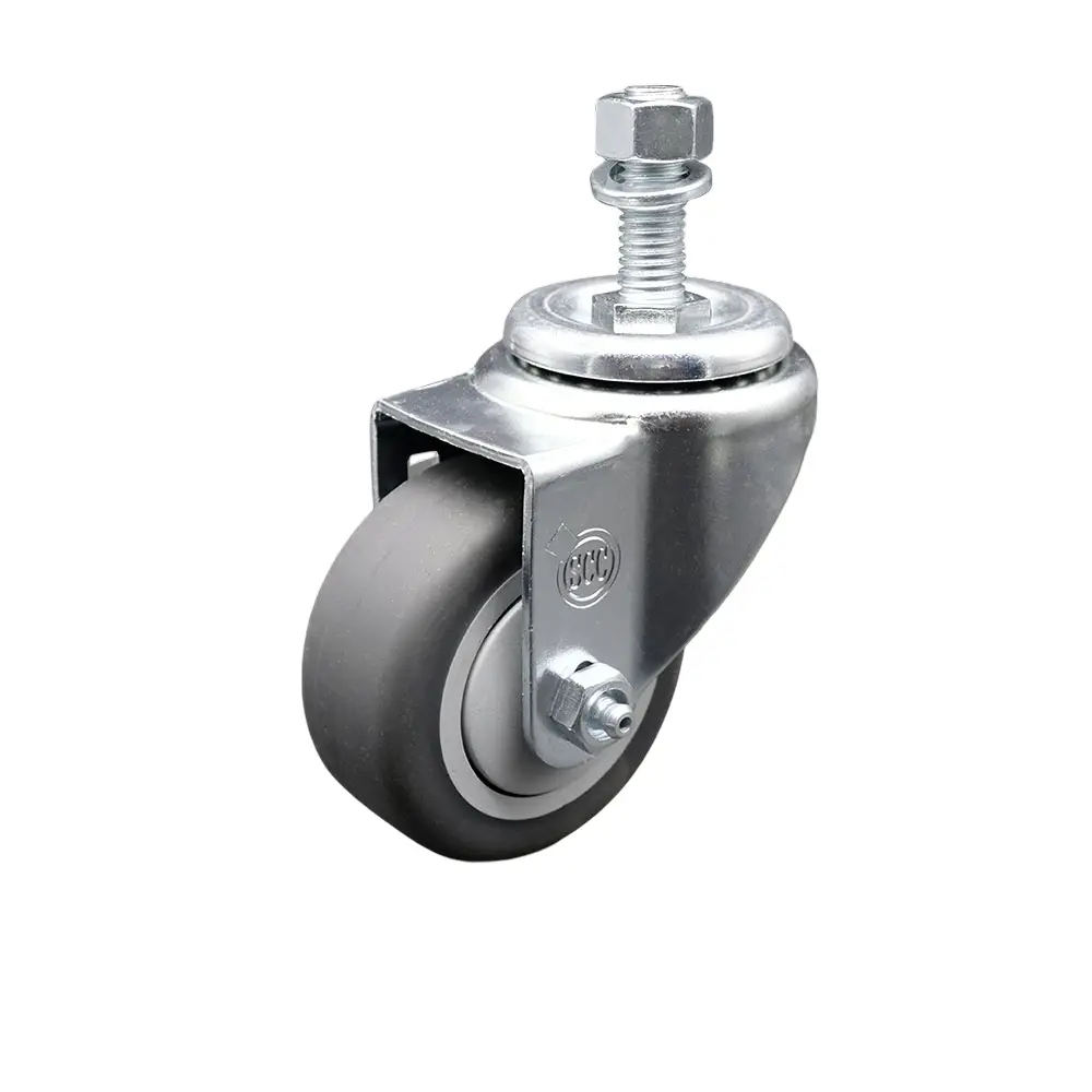 Service Caster SCC-TS20S314-TPRB-M1215 Thermoplastic Rubber Swivel Threaded Stem Caster - 3 x 1.25 in. Gray Wheel & 12 mm Metric Stem - 210 lbs Capacity per Caster