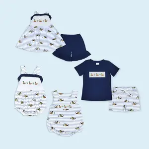 Embroidery mallard duck kids girls summer outfit