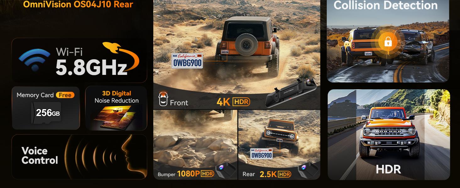 WOLFBOX G900 Tripro Bumper Version 3 4K Mirror Dash Cam with STARVIS 2 IMX678 Night Vision 5.8GHz WiFi Voice Control 256GB Card GPS Included Automotive Dashcam TikTokShopHolidayHaul