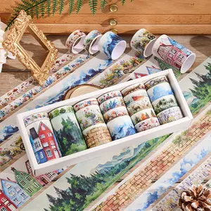 valentines gift for Gf,20 rolls cute washi tape set nature landscape holiday masking tape colorful vintage sticky decorative tape，Great for arts and crafts,scrapbook materials multipurpose DIY collage decorative tape