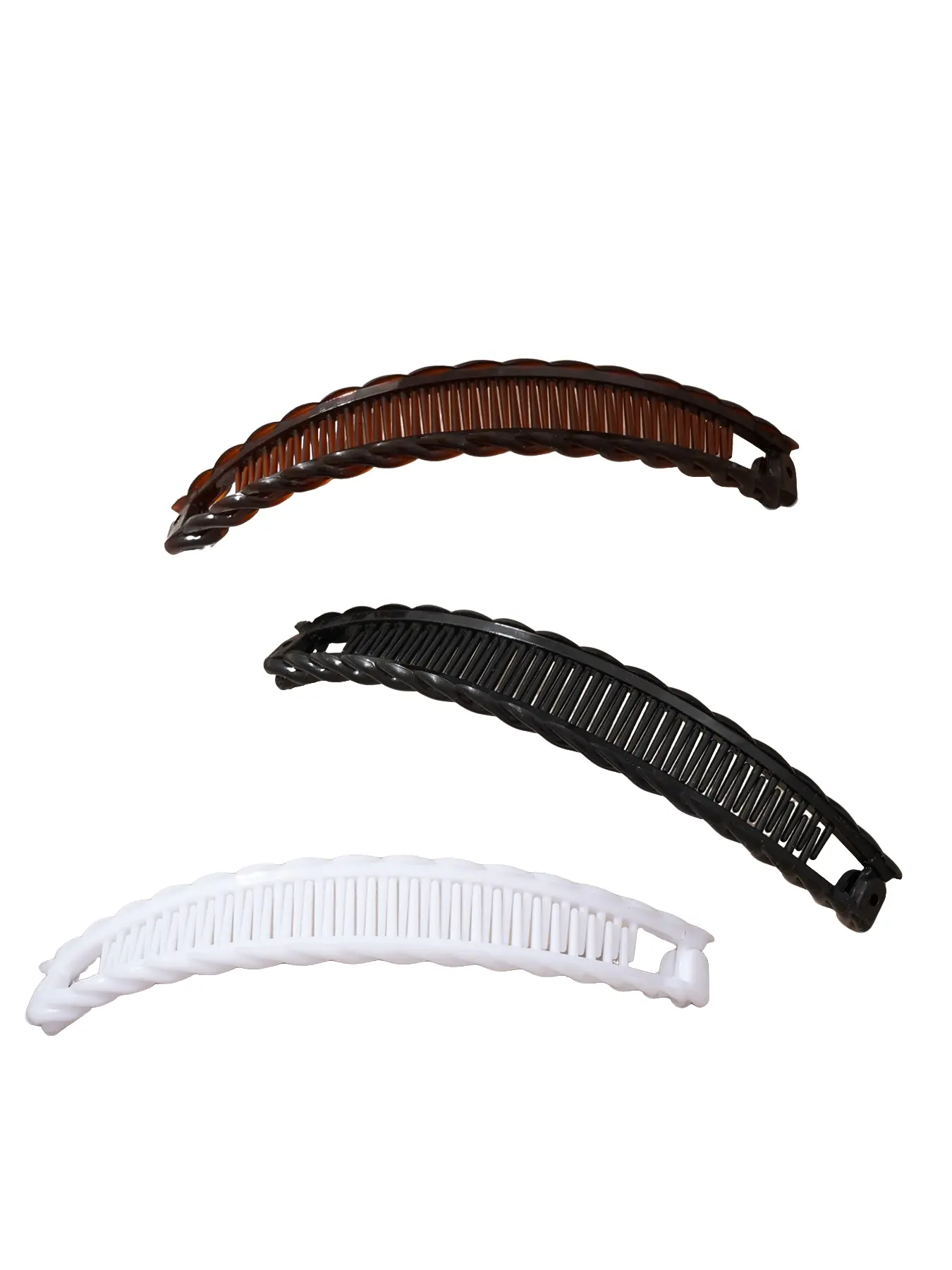 3-piece set of women's plastic hair clips, fish-shaped banana clips, suitable for ponytails, Pony Tail Holders, featuring a safe multi-prong design, simple and fashionable classic color scheme, and versatile style Hair Decor
