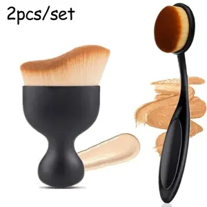2-piece foundation brush beauty brush tool, oval foundation brush - toothbrush shape Kabuki brush, suitable for liquid foundation, cream blending, contouring soft synthetic