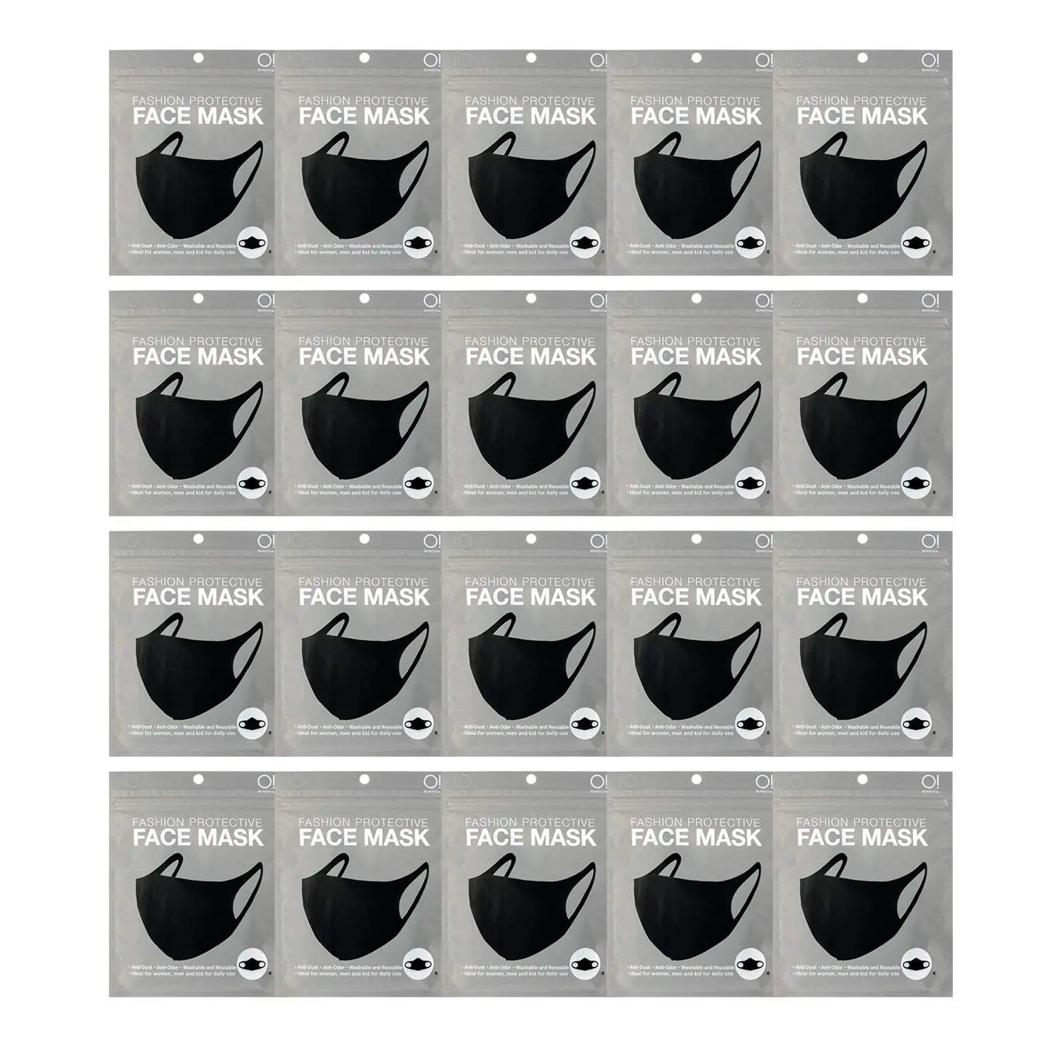 Premium 3D Fashion Protective Air Cotton Reusable Face Mask Black-20 Pcs