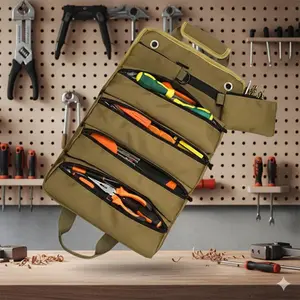 Portable Folding Tool Organizer Bag with Compartments - Lightweight Durable Multi-Utility Pouch for DIy Woodworking Apron, Camping, Car Tools Storage, and assembly Repair Kits. Holds Hammer, Wrench, Screwdriver Set.