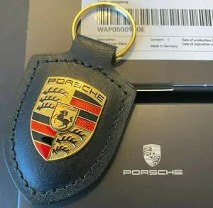 Crest Black Leather Keychain Ring Fob WAP0500900E keyfob