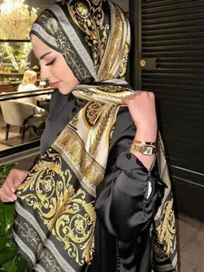 Women's Vintage Glamorous Boho Baroque Style Printed Scarf Hijab, Perfect for Daily Wear & Abaya Veiled