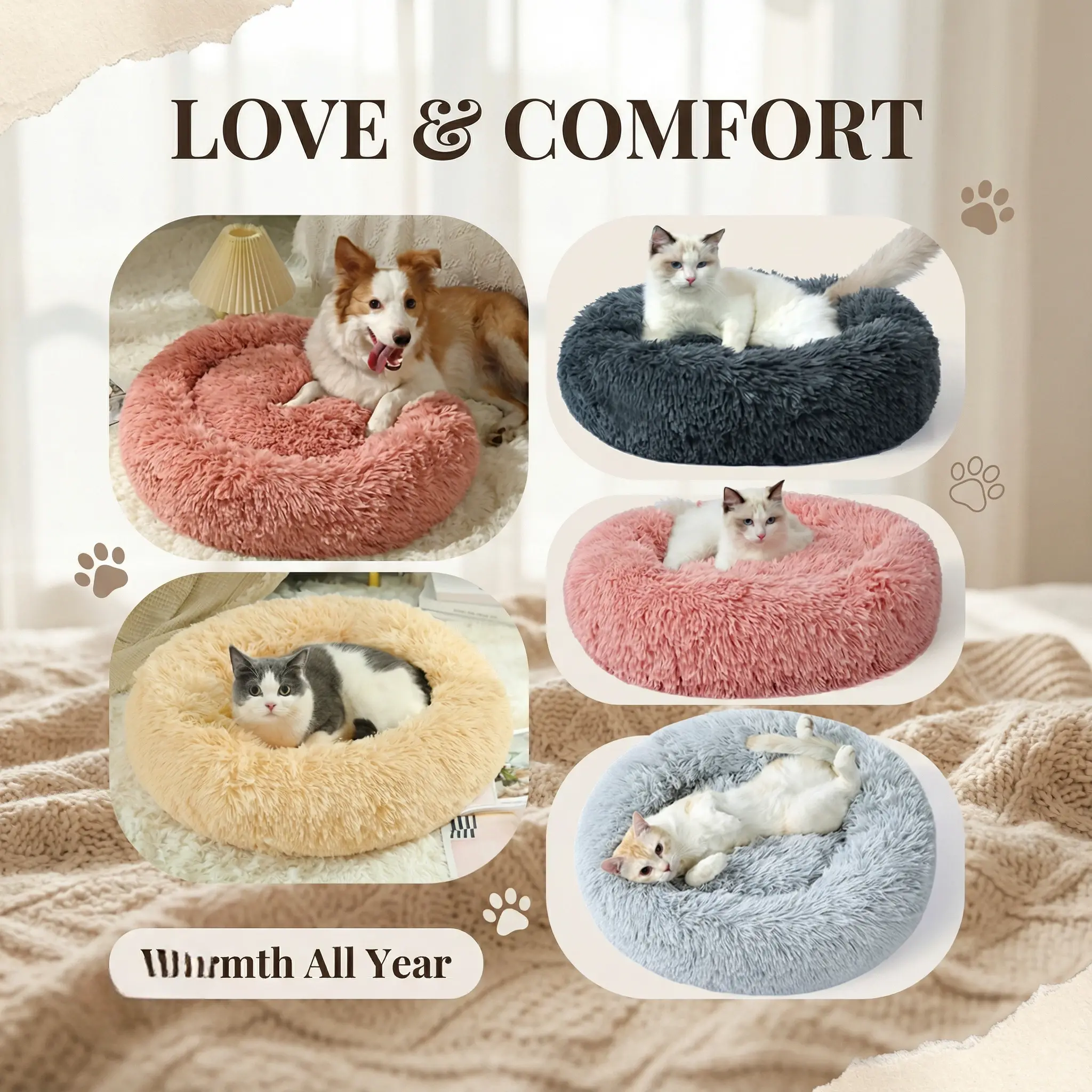 Christmas Dog Bed Cat Bed Long Plush Pet Bed Warm Dog Bed Winter Dog Bed Pet Bed Dog Mat