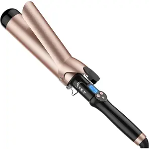 2 Inch Curling Iron Extra Long Barrel for Long Hair, Large Barrel Curling Wand Ceramic Tourmaline with LCD Display, 10 Temps, Dual Voltage