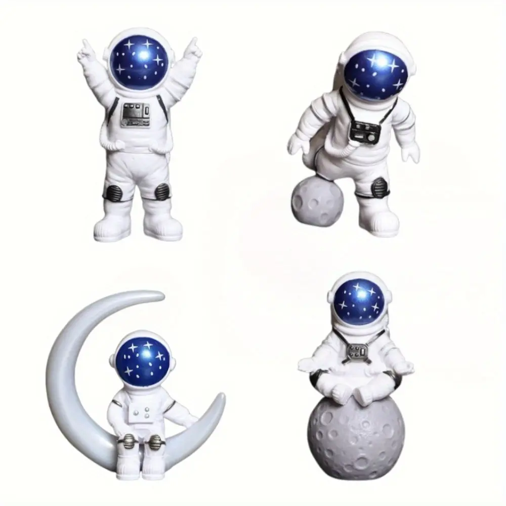 4pcs Decorative Blue White Astronaut Statue Set, Spaceman Figurines for Desk Decor, Outer Space Theme Gifts for Shelf Cake Topper