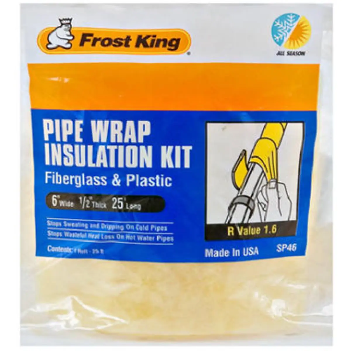 212 MAIN Thermwell SP46 Fiberglass Pipe Insulation Kit - 25 ft, R-Value 1.6, Vapor Barrier, Sailing & Water Sports Accessory