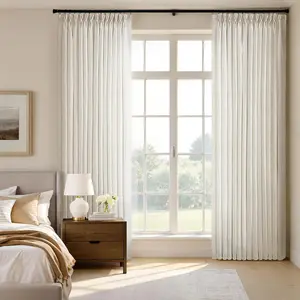Pinch Pleated Linen Curtains, 2-Panel Floor-to-Ceiling Textured Semi-Sheer Light-Filtering Drapes with Hooks and Rings home deco living room Curtain Panels