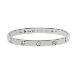 Pre-owned Cartier 4 Diamond Love Bracelet Size 17