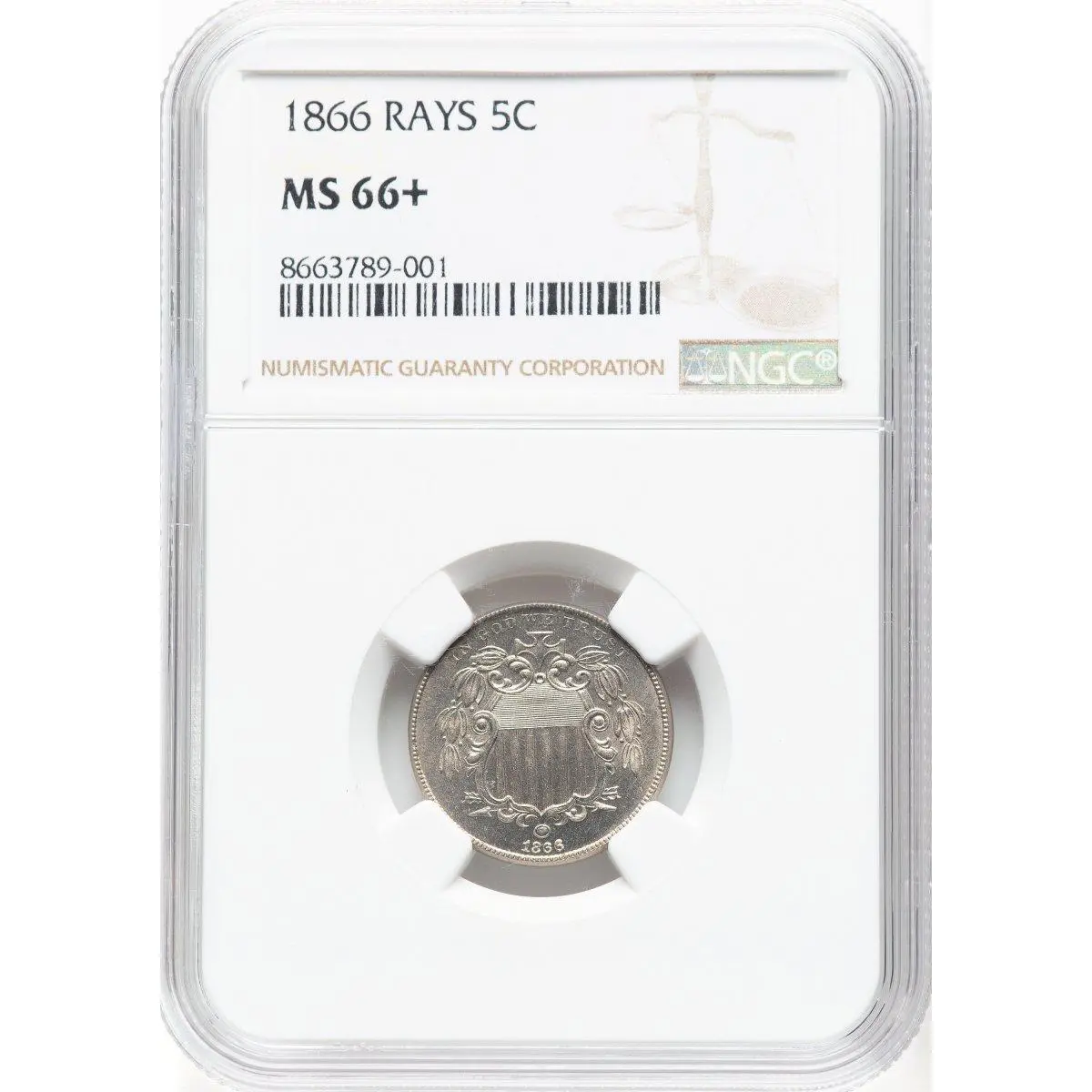 Shield Nickels (1866 5C RAYS NGC Plus)