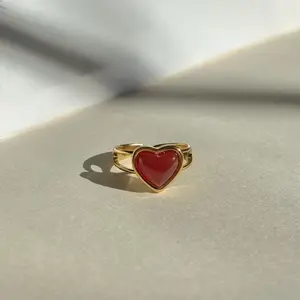 Carnelian Heart Ring - Stainless Steel Adjustable Ring Non tarnish girls Jewelry trendy gift girly accessories