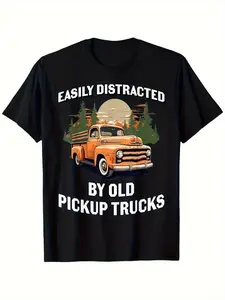 Easily Distracted by Old Pickup Trucks Unisex T-Shirt - % Cotton Vintage Graphic Tee with  Truck Design, Machine Washable Regular Fit Short Sleeve Shirt for Men & Women( S-XL) - Ideal Gift for Truck Lovers, Vehicle Enthusiast Gear  Truck Print