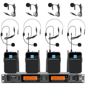 4 Channel Wireless Lapel Microphone System, UHF Metal Receiver Headset Lavalier Mics Set with 4x100 Adjustable Frequency 300ft Range for Church Karaoke Meeting Preaching(4 Bodypack, UG-240)