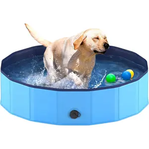 Portable Dog Pool, Foldable Pet Swimming Tub, Anti-Slip Collapsible Pet Bathtub, Hard Plastic Bath Pool for Pets Dogs and Cats, 40 X 12 Inches
