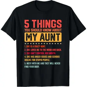 [100% Cotton]  5 Things You Should Know About My Auntie Funny Aunt T-Shirt Top Womenswear Golf Gift T-Shirt For Men And Women