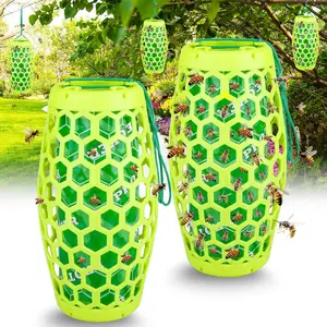 2 Pack Wasp Trap & Hornet Catcher - Outdoor Hanging Carpenter Bee Trap with 4 Sticky Boards, Non-Toxic Reusable Yellow Jacket Insect Catcher for Garden & Patio (Green)