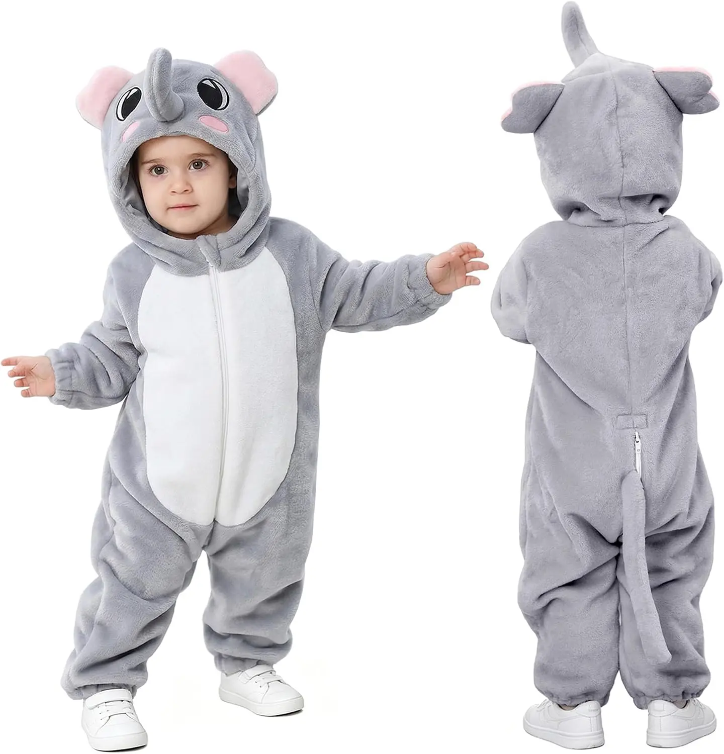 TONWHAR Toddlers Animal Costume Unisex Baby's Warm Halloween Outfits Kids Dress Up Jumpsuits Wolf Giraffe Dinosaur Rompers
