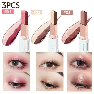 6 Color Eyeshadow Stick Set, Portable Two Tone Eyeshadow Gradient Stick Glitter Gradient Eye shadow Waterproof Eye shadow Pen for Eye Make Up Tool (3 PCS)