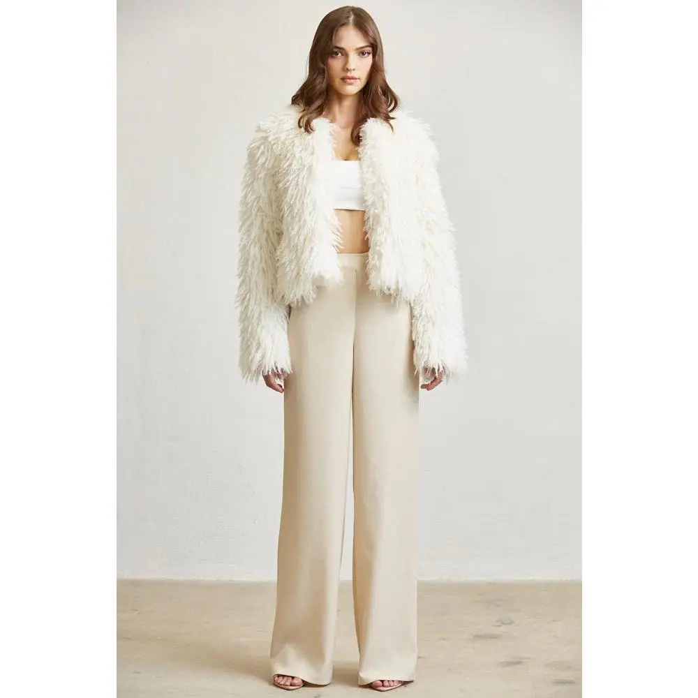 Women Shaggy Faux Fur Jacket | Open Front Long Sleeve Winter Coat with Quilted Lining