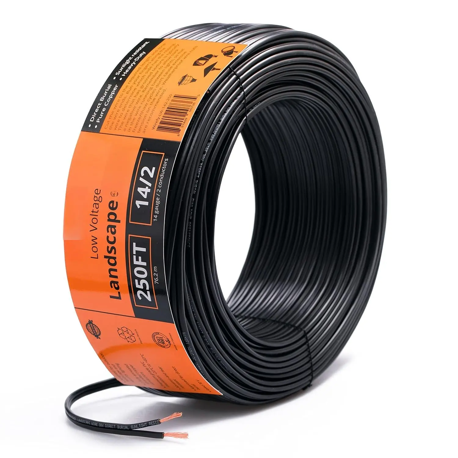 14/2 Low  Landscape Wire 250 ft | Low  Landscape Lighting Wire | Pure Copper | Outdoor Direct Burial | 14-Gauge 2-Conductor 250  | UL Listed
