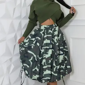 Women's Camouflage Print Drawstring Skirt - Sexy & Flirty - Womenswear, Bottom