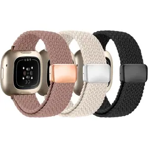 Braided Band Compatible with  Versa 4 Bands for Women/Versa 3/Sense 2/Sense band,  Clasp Elastic Fabric  Nylon Smartwatch Band for  Versa4/3/Sense1/2