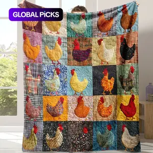 Cute Chicken Pattern Fleece Blanket, 1 Count Soft Comfortable Throw Blanket, Warm Nap Blanket for Home Office Travel Camping, Soft Comfy Blanket
