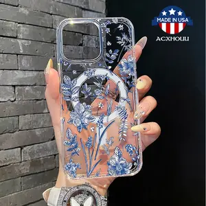 Magnetic Soft Case for iPhone11/12/13/14/15/16/promax, Blue and White Botany MagSafe Compatible,Aesthetic Pattern Design Lightweight,AntiScratch,and Trendy