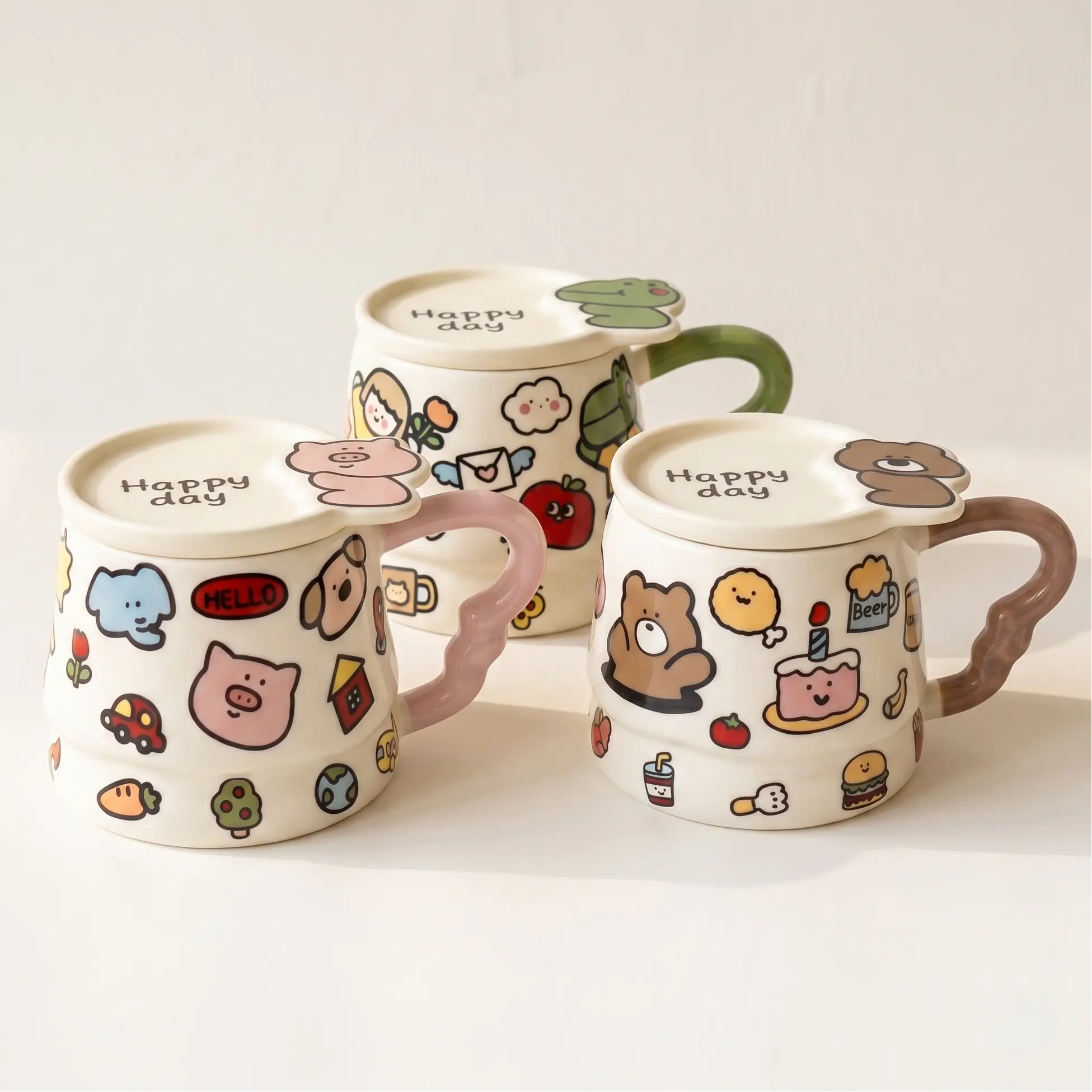 Graffiti Design Ceramics Mug with Lid - 13.5 oz Novelty Coffee Mug, Cute Cups for Kitchen Drinkware Use