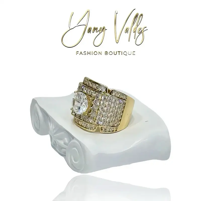 Gold plated ring with zirconia stones  unisex style