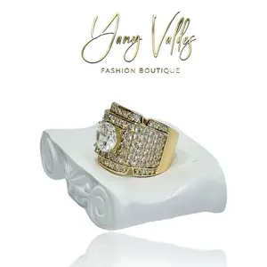 Gold plated ring with zirconia stones  unisex style