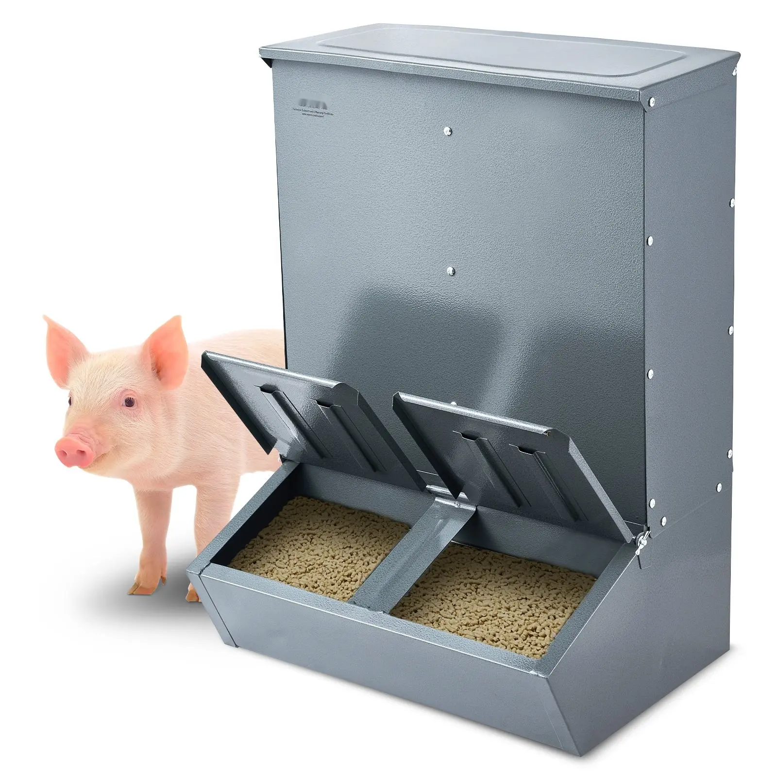 Hog Feeder With 3.7 Bushel Capacity, Metal Construction, Double Door Pig Feeder, Feeds Up To Eight Hogs, Outdoor Livestock Trough For Farms, Durable Farm Equipment, Weather Resistant, Easy Access And Cleanout