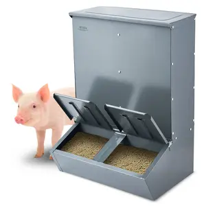 Hog Feeder With 3.7 Bushel Capacity, Metal Construction, Double Door Pig Feeder, Feeds Up To Eight Hogs, Outdoor Livestock Trough For Farms, Durable Farm Equipment, Weather Resistant, Easy Access And Cleanout